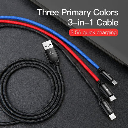 Baseus 3.5A Fast Charging Code Color Braided Cord 3 in 1 Micro USB + 8 Pin + Type-C Charging Cable，Cable Length: 30cm-garmade.com