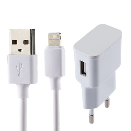 For iPhone 5V 2.1A Intellgent Identification USB Charger with 1m USB to 8 Pin Charging Cable, EU Plug(White)-garmade.com