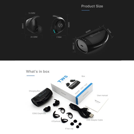 Universe Sweat-proof Earbuds Sports Wireless Bluetooth V4.2 Stereo Headset with Charging Case, For iPhone, Samsung, Huawei, Xiaomi, HTC and Other Smartphones(Black)-garmade.com
