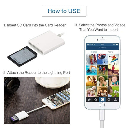 8 Pin to SD Card Camera Reader Adapter, Support iOS 9.2 or Above (White)-garmade.com
