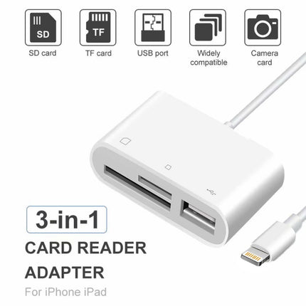NK-1081 8 Pin to SD + TF + USB Port Camera Reader Adapter, Support iOS 9.2 or Above (White)-garmade.com