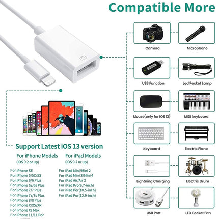 8 Pin to Single USB Port Camera Adapter, Support iOS 9.2 or Above (White)-garmade.com