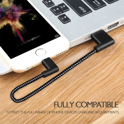 1m 2A USB to 8 Pin Nylon Weave Style Double Elbow Data Sync Charging Cable-garmade.com