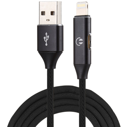 Multifunction 1m 3A 8 Pin Male & 8 Pin Female to USB Nylon Braided Data Sync Charging Audio Cable(Black)-garmade.com