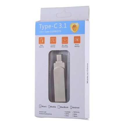 RQW-10X 3 in 1 USB 2.0 & 8 Pin & USB-C / Type-C 128GB Flash Drive, for iPhone & iPad & iPod & Most Android Smartphones & PC Computer-garmade.com