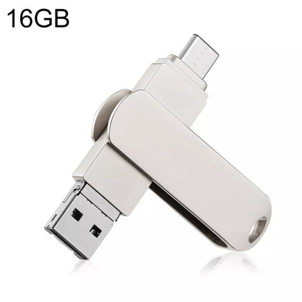 RQW-10X 3 in 1 USB 2.0 & 8 Pin & USB-C / Type-C 16GB Flash Drive, for iPhone & iPad & iPod & Most Android Smartphones & PC Computer-garmade.com
