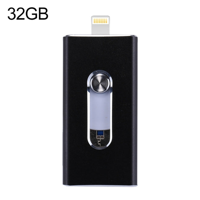 RQW-02 3 in 1 USB 2.0 & 8 Pin & Micro USB 32GB Flash Drive(Black)-garmade.com