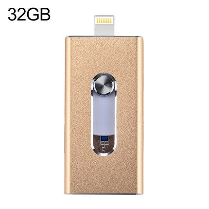 RQW-02 3 in 1 USB 2.0 & 8 Pin & Micro USB 32GB Flash Drive(Gold)-garmade.com