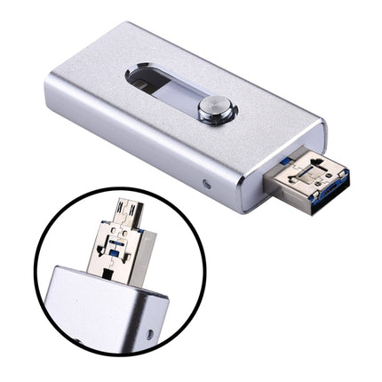 RQW-02 3 in 1 USB 2.0 & 8 Pin & Micro USB 32GB Flash Drive(Silver)-garmade.com