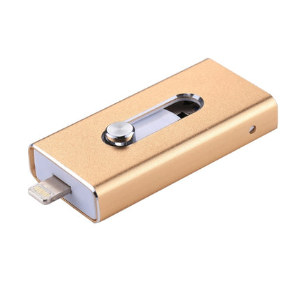 RQW-02 3 in 1 USB 2.0 & 8 Pin & Micro USB 64GB Flash Drive(Gold)-garmade.com