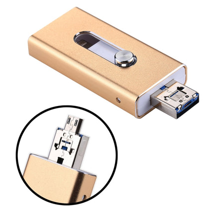 RQW-02 3 in 1 USB 2.0 & 8 Pin & Micro USB 64GB Flash Drive(Gold)-garmade.com