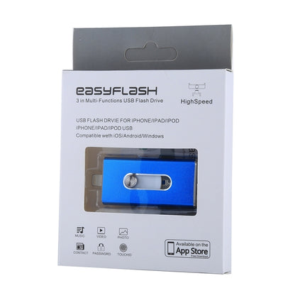 RQW-02 3 in 1 USB 2.0 & 8 Pin & Micro USB 64GB Flash Drive(Blue)-garmade.com