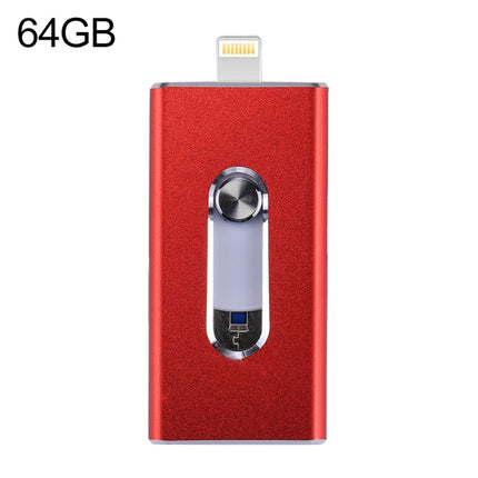 RQW-02 3 in 1 USB 2.0 & 8 Pin & Micro USB 64GB Flash Drive(Red)-garmade.com