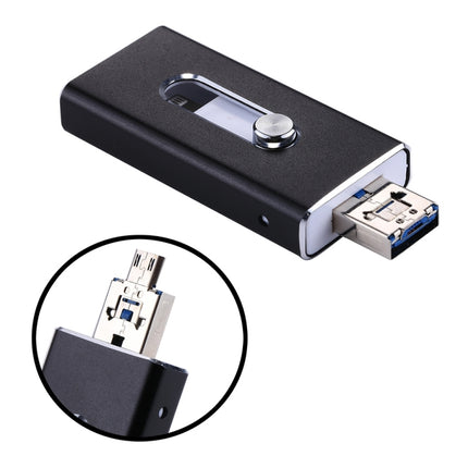 RQW-02 3 in 1 USB 2.0 & 8 Pin & Micro USB 128GB Flash Drive(Black)-garmade.com