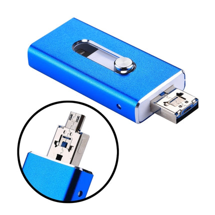RQW-02 3 in 1 USB 2.0 & 8 Pin & Micro USB 128GB Flash Drive(Blue)-garmade.com
