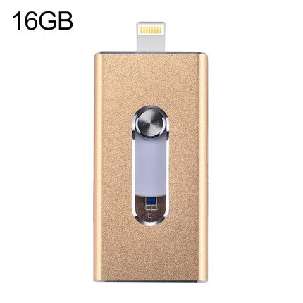 RQW-02 3 in 1 USB 2.0 & 8 Pin & Micro USB 16GB Flash Drive(Gold)-garmade.com