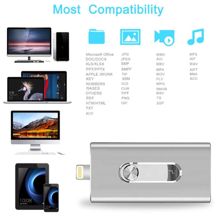 RQW-02 3 in 1 USB 2.0 & 8 Pin & Micro USB 16GB Flash Drive(Silver)-garmade.com