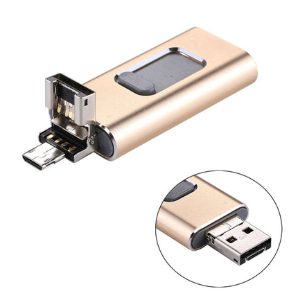 easyflash RQW-01B 3 in 1 USB 2.0 & 8 Pin & Micro USB 32GB Flash Drive(Gold)-garmade.com