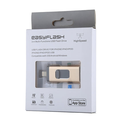 easyflash RQW-01B 3 in 1 USB 2.0 & 8 Pin & Micro USB 32GB Flash Drive(Gold)-garmade.com
