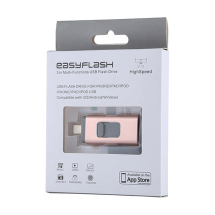 easyflash RQW-01B 3 in 1 USB 2.0 & 8 Pin & Micro USB 32GB Flash Drive(Rose Gold)-garmade.com