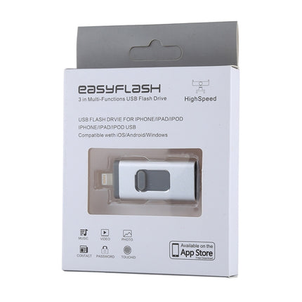 easyflash RQW-01B 3 in 1 USB 2.0 & 8 Pin & Micro USB 32GB Flash Drive(Silver)-garmade.com