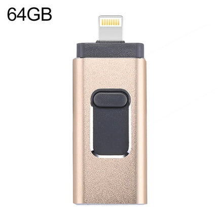 easyflash RQW-01B 3 in 1 USB 2.0 & 8 Pin & Micro USB 64GB Flash Drive(Gold)-garmade.com