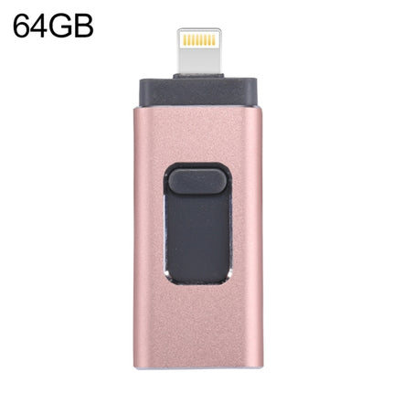 easyflash RQW-01B 3 in 1 USB 2.0 & 8 Pin & Micro USB 64GB Flash Drive(Rose Gold)-garmade.com