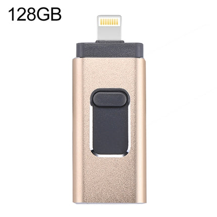 easyflash RQW-01B 3 in 1 USB 2.0 & 8 Pin & Micro USB 128GB Flash Drive(Gold)-garmade.com