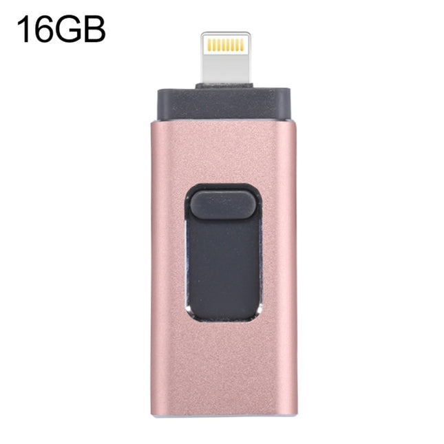 easyflash RQW-01B 3 in 1 USB 2.0 & 8 Pin & Micro USB 16GB Flash Drive(Rose Gold)-garmade.com