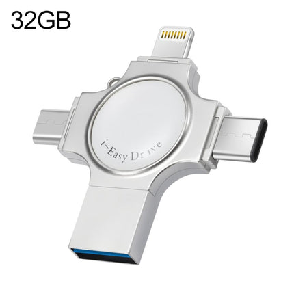 RQW-11S 4 in 1 USB 2.0 & 8 Pin & Micro USB & USB-C / Type-C 32GB Flash Drive-garmade.com