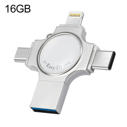 RQW-11S 4 in 1 USB 2.0 & 8 Pin & Micro USB & USB-C / Type-C 16GB Flash Drive-garmade.com