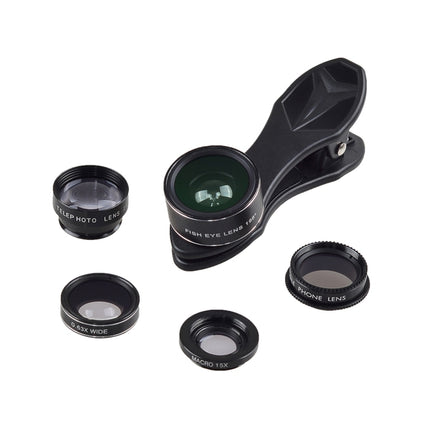 APEXEL APL-DG5 5 in 1 Universal 15X Macro Lens+0.63X Wide-angle Lens+198 Degrees Fisheye Lens+2X Telephoto Lens+CPL Lens, For iPhone, Samsung, Huawei, Xiaomi, HTC and Other Smartphones, Ultra-thin Digital Camera-garmade.com