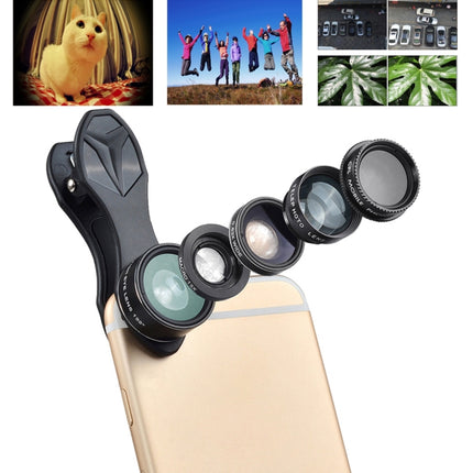 APEXEL APL-DG5 5 in 1 Universal 15X Macro Lens+0.63X Wide-angle Lens+198 Degrees Fisheye Lens+2X Telephoto Lens+CPL Lens, For iPhone, Samsung, Huawei, Xiaomi, HTC and Other Smartphones, Ultra-thin Digital Camera-garmade.com