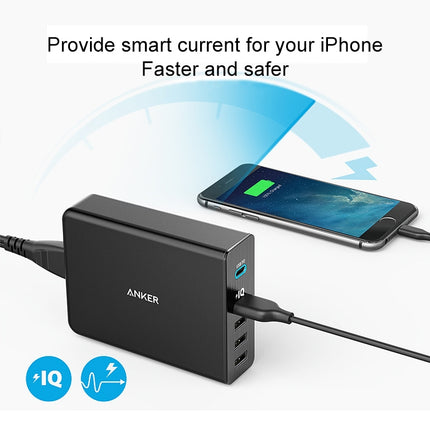 ANKER 2.4A USB-C / Type-C Power Delivery PD + 4 Ports Wall Changer for Mobile Phones / Tables / Macbooks, US Plug(Black)-garmade.com
