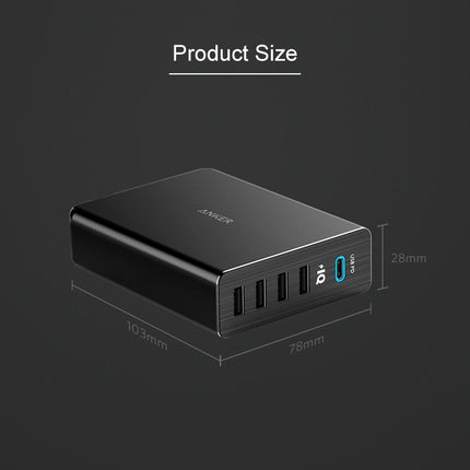 ANKER 2.4A USB-C / Type-C Power Delivery PD + 4 Ports Wall Changer for Mobile Phones / Tables / Macbooks, US Plug(Black)-garmade.com