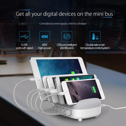 ORICO DUK-5P 40W 5 USB Ports Smart Charging Station with Phone & Tablet Stand(White)-garmade.com