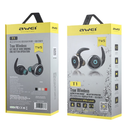 AWEI T1 Sports Headset IPX4 Waterproof Wireless Bluetooth V4.2 Stereo Earphone, Support TWS(Gold)-garmade.com