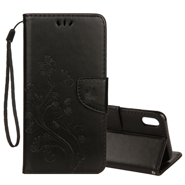 Embossed Butterfly Pattern Horizontal Flip Leather Case with Card Slot & Holder & Wallet & Lanyard For iPhone XR (Black)-garmade.com