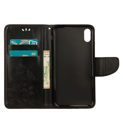 Embossed Butterfly Pattern Horizontal Flip Leather Case with Card Slot & Holder & Wallet & Lanyard For iPhone XR (Black)-garmade.com