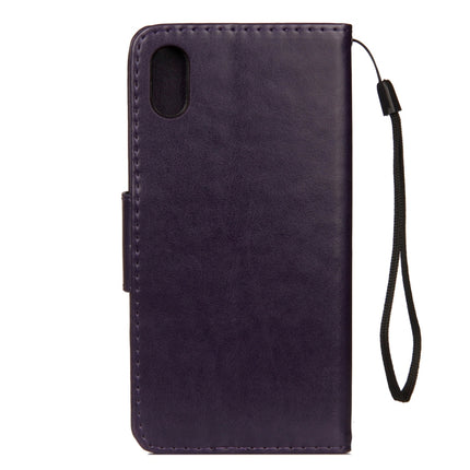 Embossed Butterfly Pattern Horizontal Flip Leather Case with Card Slot & Holder & Wallet & Lanyard For iPhone XR (Dark Purple)-garmade.com