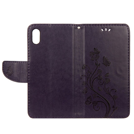 Embossed Butterfly Pattern Horizontal Flip Leather Case with Card Slot & Holder & Wallet & Lanyard For iPhone XR (Dark Purple)-garmade.com