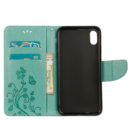 Embossed Butterfly Pattern Horizontal Flip Leather Case with Card Slot & Holder & Wallet & Lanyard For iPhone XR (Green)-garmade.com