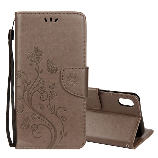 Embossed Butterfly Pattern Horizontal Flip Leather Case with Card Slot & Holder & Wallet & Lanyard For iPhone XR (Grey)-garmade.com