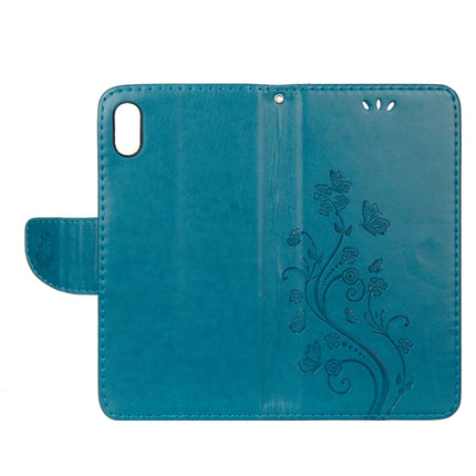 Embossed Butterfly Pattern Horizontal Flip Leather Case with Card Slot & Holder & Wallet & Lanyard For iPhone XR (Blue)-garmade.com