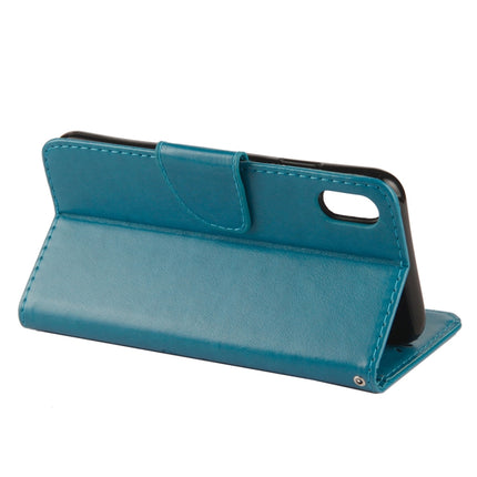 Embossed Butterfly Pattern Horizontal Flip Leather Case with Card Slot & Holder & Wallet & Lanyard For iPhone XR (Blue)-garmade.com