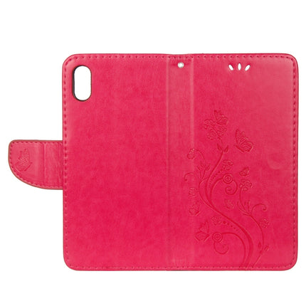 Embossed Butterfly Pattern Horizontal Flip Leather Case with Card Slot & Holder & Wallet & Lanyard For iPhone XR (Magenta)-garmade.com