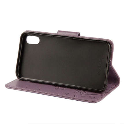 Embossed Butterfly Pattern Horizontal Flip Leather Case with Card Slot & Holder & Wallet & Lanyard For iPhone XR (Purple)-garmade.com