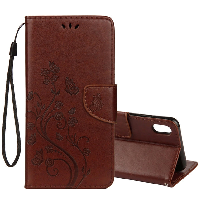 Embossed Butterfly Pattern Horizontal Flip Leather Case with Card Slot & Holder & Wallet & Lanyard For iPhone XR (Brown)-garmade.com
