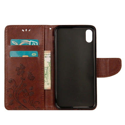 Embossed Butterfly Pattern Horizontal Flip Leather Case with Card Slot & Holder & Wallet & Lanyard For iPhone XR (Brown)-garmade.com