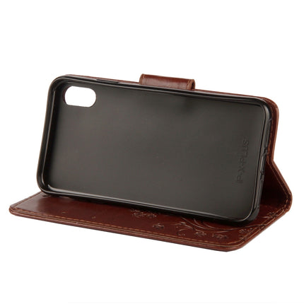 Embossed Butterfly Pattern Horizontal Flip Leather Case with Card Slot & Holder & Wallet & Lanyard For iPhone XR (Brown)-garmade.com